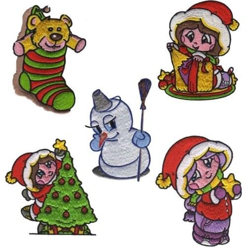 PGY Christmas Girl Embroidered christmas tree Patches for clothing Snowman Christmas stocking Patch T-shirt Clothes Stickers