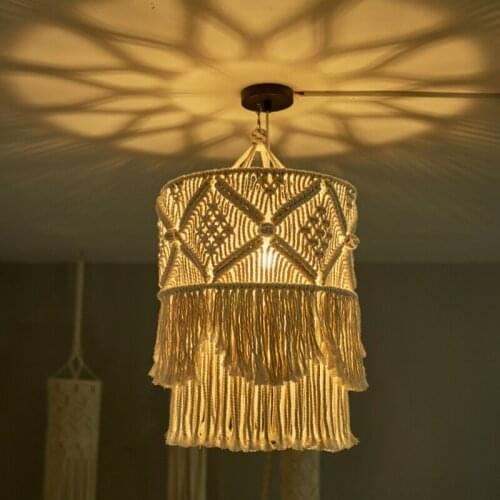 Handmade Wall Tapestry Lampshade Bohemia Macrame Boho Decor Handcraft Tassel Background Headboard Hanging