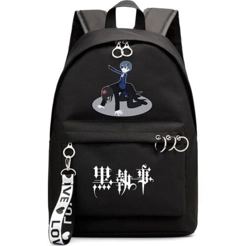 Black Butler Rucksack Zipper Schoolbag Fashion Casual Packsack Boys Girls Backpack Shoulders Laptop Bag Teenger Student Bookbag
