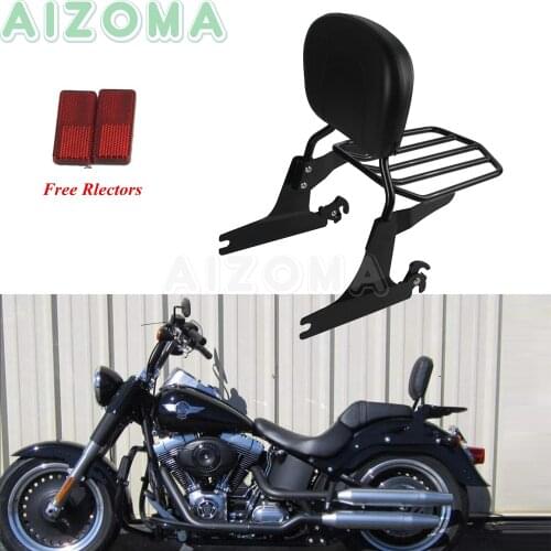 Detachable Sissy Bar Backrest Black Luggage Rack For Harley Softail Fat Boy FLSTF Standard FXST Night Train Springer Convertible