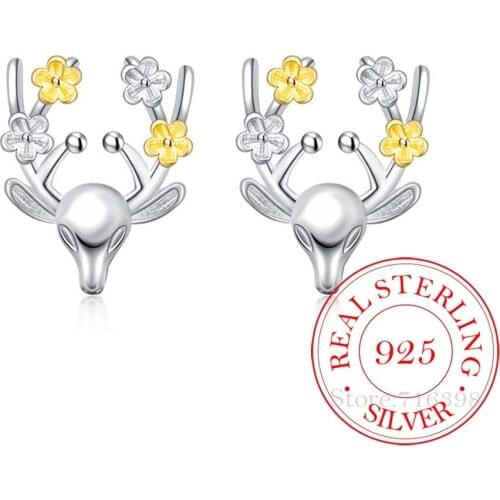 925 Sterling Silver Animals Deer Stud Earrings For Women Girls Female Wedding Fashion Christmas Gifts Jewelry