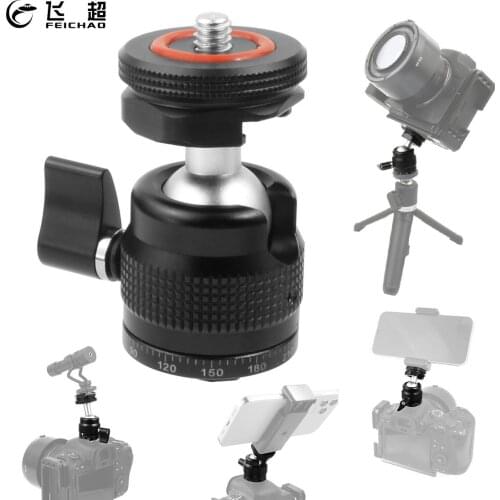 FEICHAO Aluminum Alloy Tripod Ball Head with Hot Shoe 1/4 Screw Adapter 135 Degree Rotated DSLR Ballhead for Monitors On-Camera