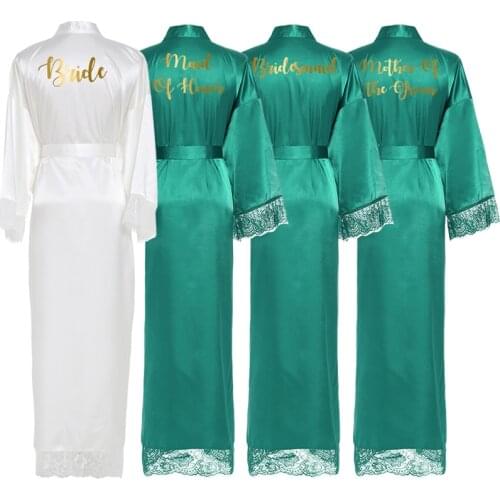Silk Satin Lace Robes Bridesmaid Bride Robe Bridesmaid Robes Bridal Robe Wedding Long Robe Bathrobe White Green Robe