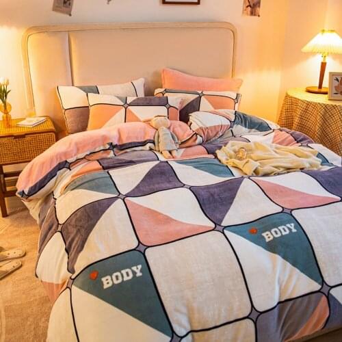 Thicken Soft 1Piece Simple Pink Geometric Pattern Duvet Cover Flannel Winter Warm Luxury Comfortable Cover Bedding Single/Double