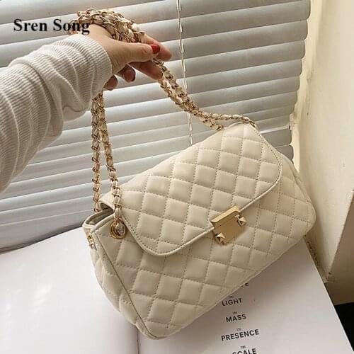 Vintage Fashion Female Handbags Totes Chain Lozenge Shoulder Bags 2021 Quality PU Leather Crossbody Bags Women Designer Bags