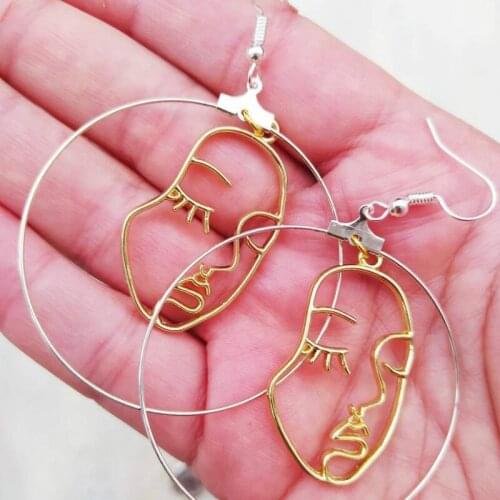 Dangle light Face earrings, Hoop earrings, Big earrings, Gift for her