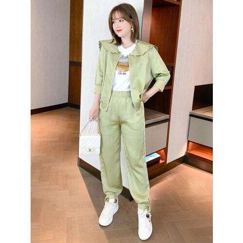 High quality Embroidered Baby Lapel Cape top+High waist casual boxer suit for women 2021 summer new