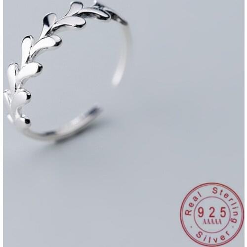 WANTME Fashion Simple Adjustable Leaf Rings for Women Young Girls Genuine 100% Sterling Silver Party Anniversary Jewelry Gift