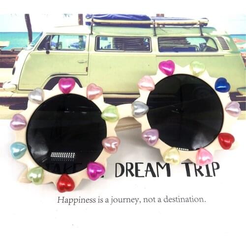 ZAOLIHU Rainbow Pearl Heart Kids Sunglasses 4-12 Years Baby Gorgeous Sun Glasses Round Shades UV400 Eyeglasses Gafas De Sol