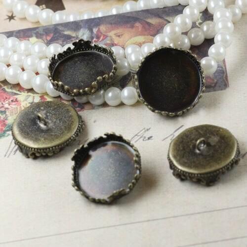 20pcs Antique Bronze Cufflinks W/Inner 15mm Crown Cameo Cabochon Setting Disc Tray Cuff links Blank for Jewelry Making