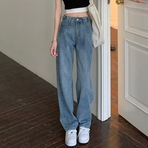 Women High Waist Casual Jeans New Arrival 2021 Autumn Korean Street Style All-match Loose Ladies Straight Denim Pants W441