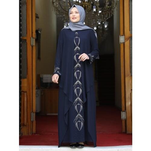 Women Plus Size Islamic Muslim Evening Dress Print Detailed Chiffon Flexible High Quality Elegant Turkish Made Eid Ramadan