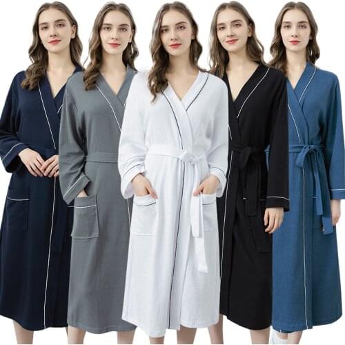 Ladies Night Gown Solid Color Kimono Cotton Knitted Female Casual Home Bathrobe Bath Clothes Wedding Bride Bridesmaid Gown