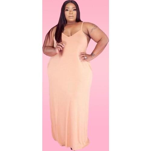 XL-5XL Plus Size Spaghetti Strap Floor Length Dress Summer Clothes for Women Office Lady Solid Cleavage Backless Oversize Dress