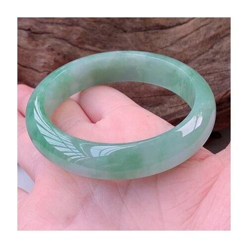 Zheru Jewelry Natural Burmese Jadeite Light Green 54-64mm Bracelet Elegant Princess Jewelry Best Gift for Mother and Girlfriend