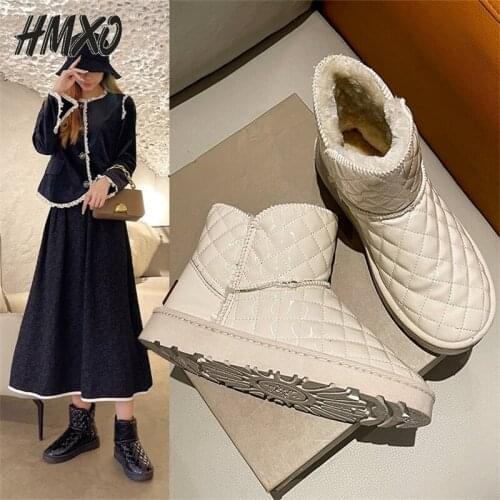 HMXO Winter Warm and Velvet Bright Leather Womens Short Boots Casual Snow Boots Round Head Sleeve Waterproof Cotton Shoes Women