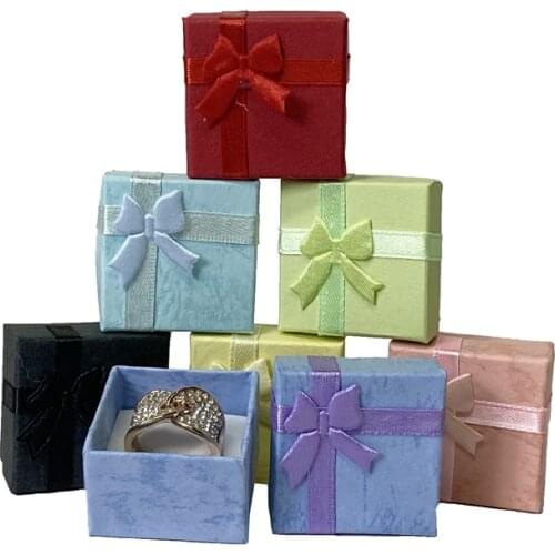 1Pcs 4*4Cm Cute Colorful Paper Jewelry Ring Small Storage Box Party Ribbon Gift Box Ring Storage Wedding Earring Stud Organizer