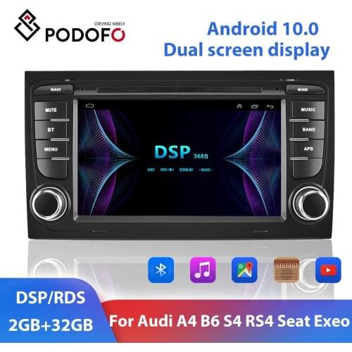 Podofo 2 Din Android 10.0 Car Multimedia Player 7" Carplay RDS DSP Car Radio Auto Stereo For Audi A4 B6 B7 S4 B5 RS4 Seat Exeo