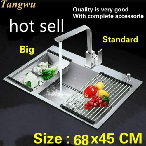 Free shipping Hot sell household vogue large kitchen manual sink single trough durable 304 stainless steel 68x45 CM