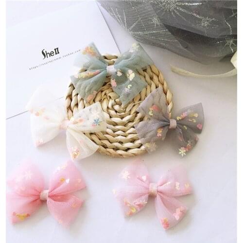15pcs/lot 7.5*6.5 cm DIY Handmade shiny butterfly bow with lace Padded Patches Appliques For Clothes DIY Hair Decoration