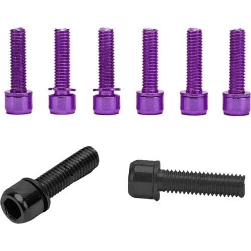 6pcs Two Color Stainless Steel Screws Bolts With Washer M5*18mm For Bike Bicycle Stems & Handlebar Black Purple