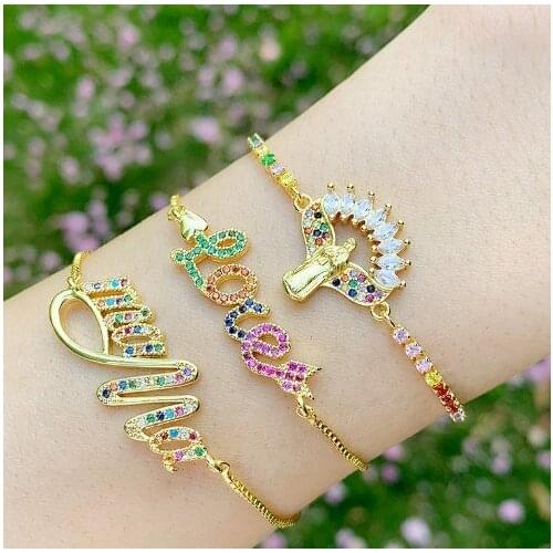 Love multicolor crystal micro pave cz zircon cubic zirconia Bracelet Adjustable silicone Snake Chain Jewelry yg23