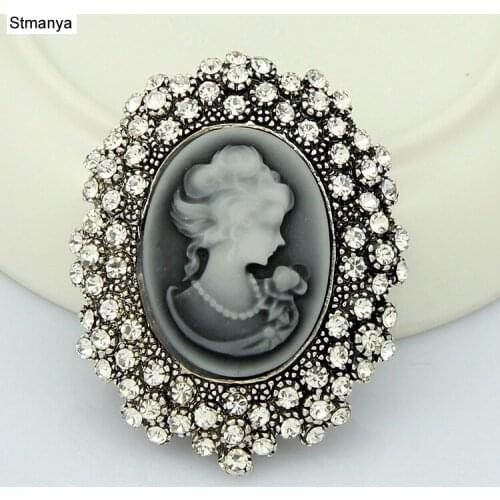 Beauty head Brooch - New Fashion Women Beautiful Cameo Lady Head Brooches For Women Vintage Elegant Costume Jewelry H1155