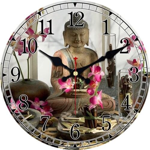 Living Room Kitchen Home Decor Watches Wall Art Vintage Buddha Design Clock Silent Large Wall Clocks No Ticking Sound