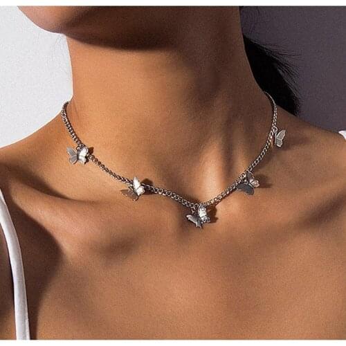 Bohemian Cute Butterfly Choker Necklace For Women Girls Silver Color Clavicle Chain 2021 Fashion Female Chic Chocker Jewelry