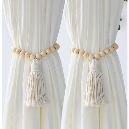 Wood Bead Decorative Curtains Fringe Curtain Tieback Home Decoration Accessories Curtain Holdback For Living Room Bedroom Decor