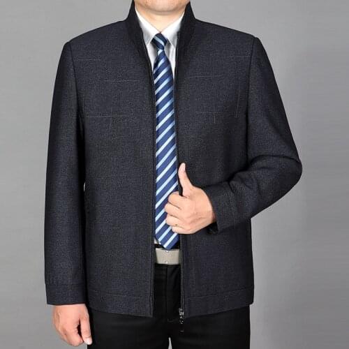 Business Casual Men 2020 Spring Autumn Middle-age 50% Off Men' s Jackets And Coats Solid Zippe Overcoat