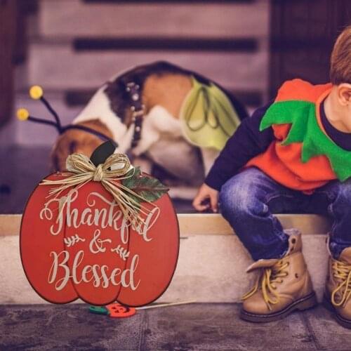 Hanging Plaques Wooden Pumpkin Sign Letter Print Decorative Creative Hanging Ornament for Thanksgiving Day