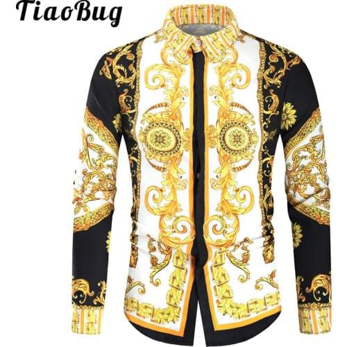 Men Luxury Royal Shirt Casual Slim Fit Long Sleeve Print Social Manga Prom Party Shirt