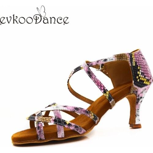 Evkoodance Size US4-12 latin dance shoes Professional Women Shoes snake leather heel height 7cm Evkoo-623