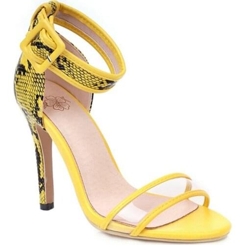 Ins Transparent Serpentine Snake Peep Toe buckle Strap with large size 48 Summer Sandals Womens Shoes