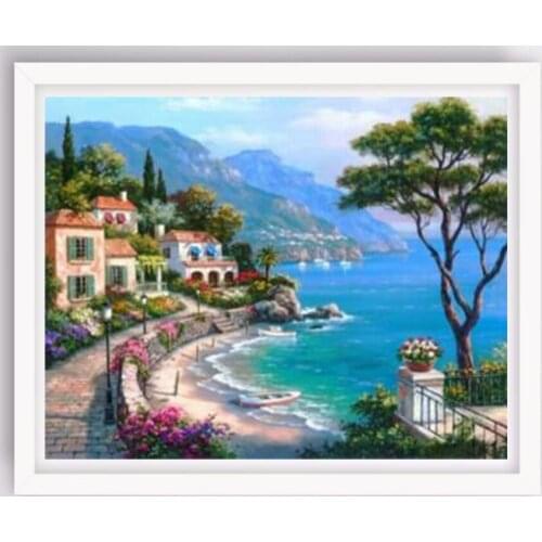 Frameless Pictures Painting By Numbers Digital Acrylic Oil Painting On Canvas Mediterranean Sea Pattern Home Decor 40x50cm TF302