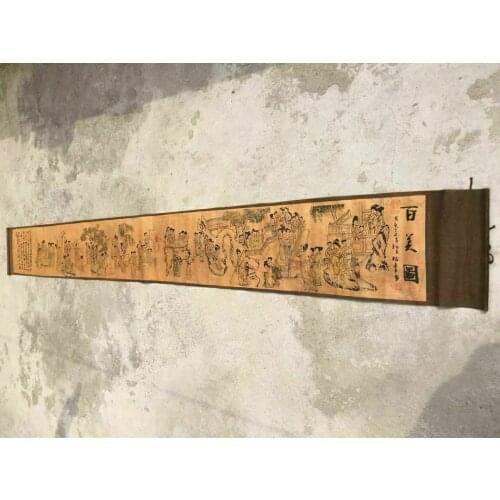 Chinese old painting calligraphy long scroll painting Hundred beauty scroll