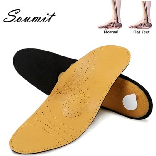 Soumit Leather Orthopedic Insoles with Massage High Arch Supports for Flat Foot Reduce Pain Footbeds Inlegzolen Shoes Insole Pad