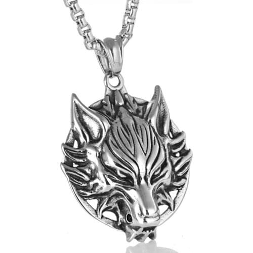 Mens Wolf Head Long Pendant chain on the neck male jewelry chain for men necklace 2020 stainless steel long necklaces punk