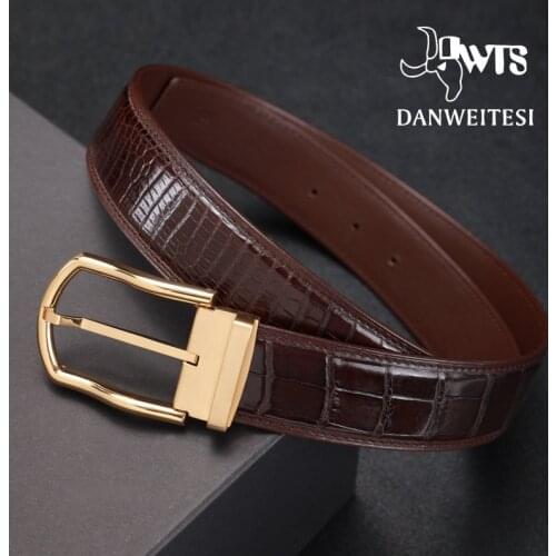 [DWTS]Genuine Leather Men Belt Crocodile Skin Luxury Strap Male New Fashion Classic Vintage Pin Buckle Belt High Quality