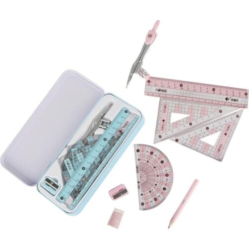 8 in 1 Compasses Ruler Kit Geometry Drawing Tools Painting Suit Mathematical Student Stationery Pencil/Ruler/Eraser/Sharpener