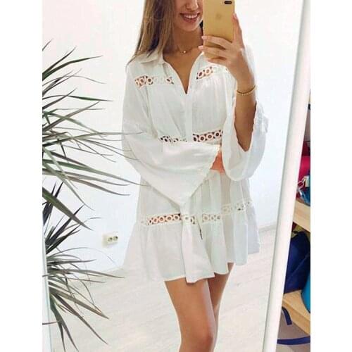 Summer Beach Holiday Crochet White Bikini Cover Ups Fashion Casual Loose Baggy Solid Sexy Swimwear Bathing Beachwear Swim Suit