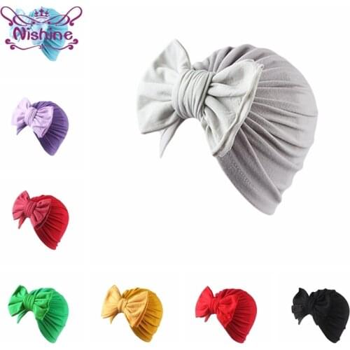 Nishine 17*19 CM Solid Color Polyester Cotton Baby Girl Indian Hat Cute Handmade Bowknot Infant Cap Hair Accessories Photo Props