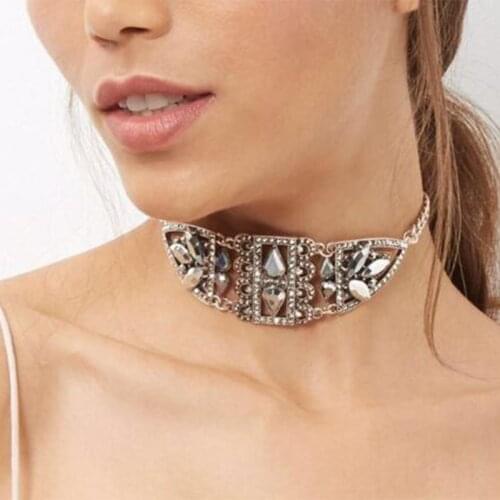 LZHLQ Retro Simple Rhinestones Hollow Geometry Collares Choker Necklace New Gothic Stylt Women Collier Femme Jewelry