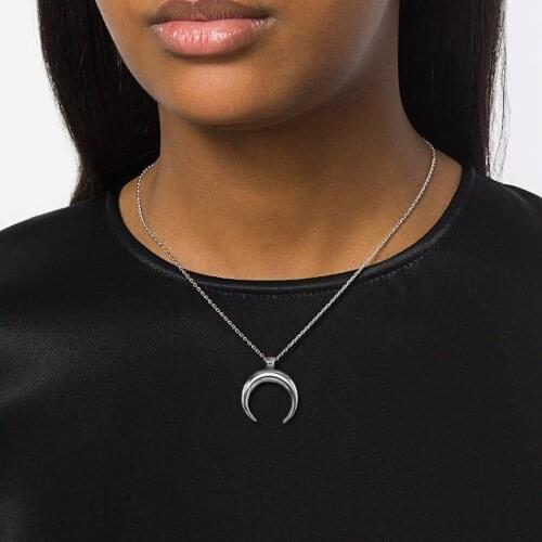 Stainless Steel Crescent Charm Necklace Bull OX Pendant Half Moon gothic Necklaces pendants for Women Fashion Jewellery