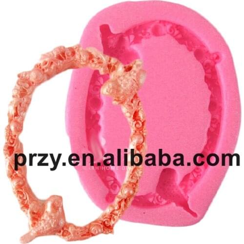 Food grade mold PRZY Bird wreath frame fondant cake mold Decorative silicone bakeware lace frame mold