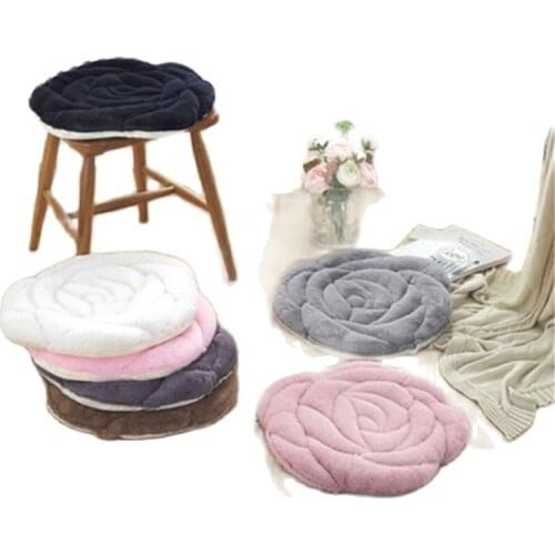 Plush 3D Rose Flower Sofa Chair Seat Cushion 45x45cm Gray Pink Tatami Warm Floor Non-Slip Pad Japanese Style Home Textile Decor