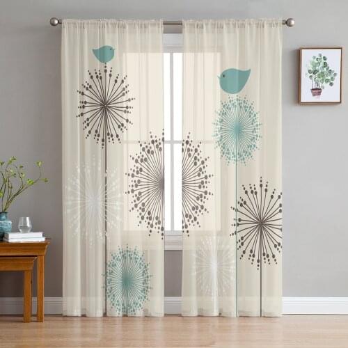Plant Dandelion Round Bird Modern Tulle Curtains for Living Room Bedroom Home Kitchen Window Sheer Curtains