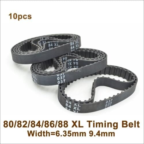 POWGE 10pcs 80/82/84/86/88 XL Timing Belt W=025" 037" Perimeter 203.2/208.28/213.36/218.44/223.52mm Rubber Belt Inch Trapezoid