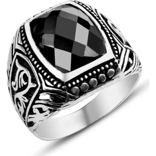 Silverlina Silver Black Cutting Cubic Zirconia Men Ring